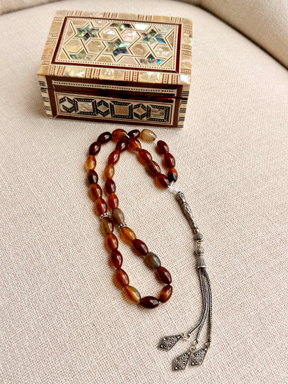 33-Bead Red Agate Misbaha with Silver 925