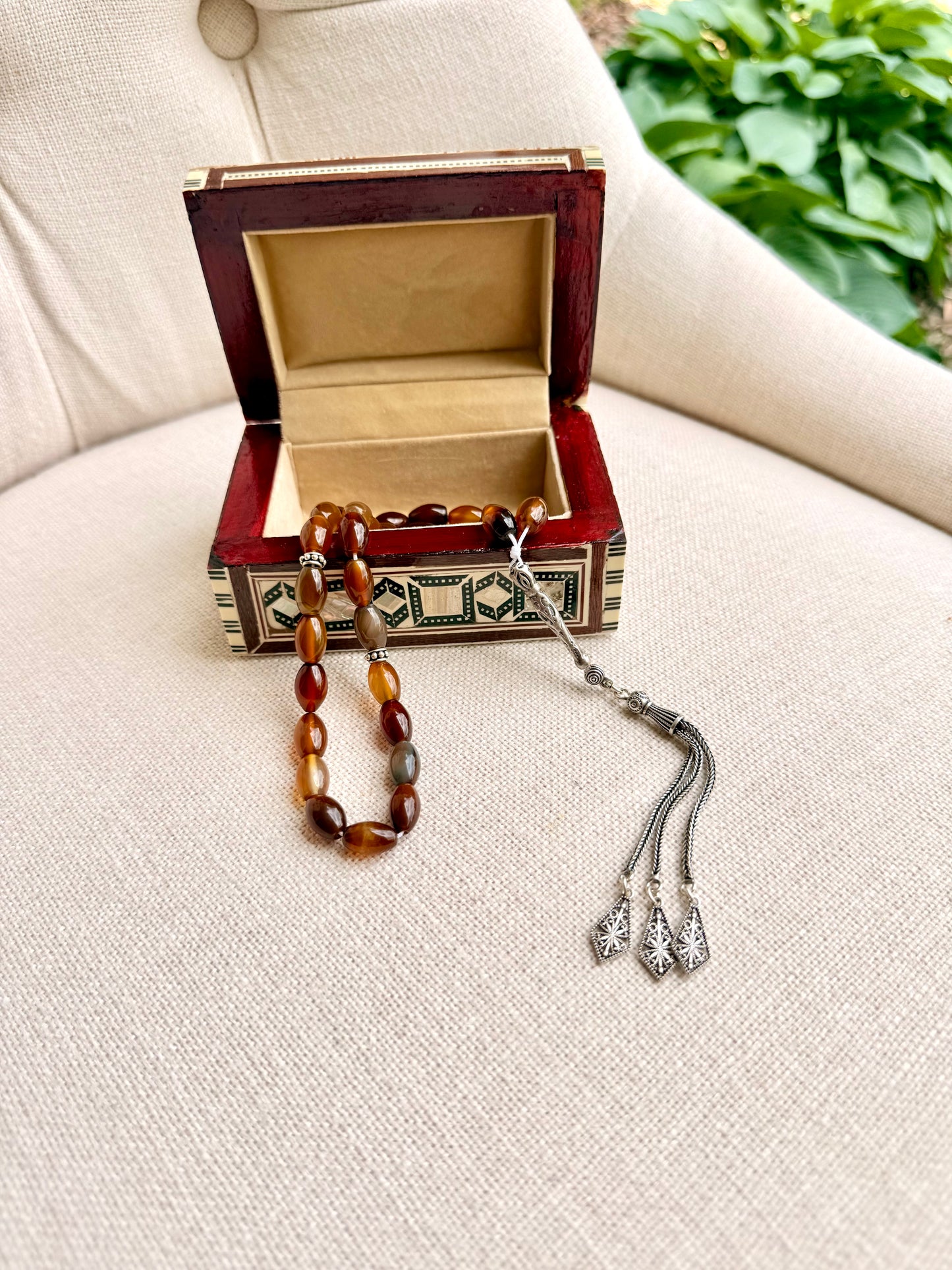 33-Bead Red Agate Misbaha with Silver 925