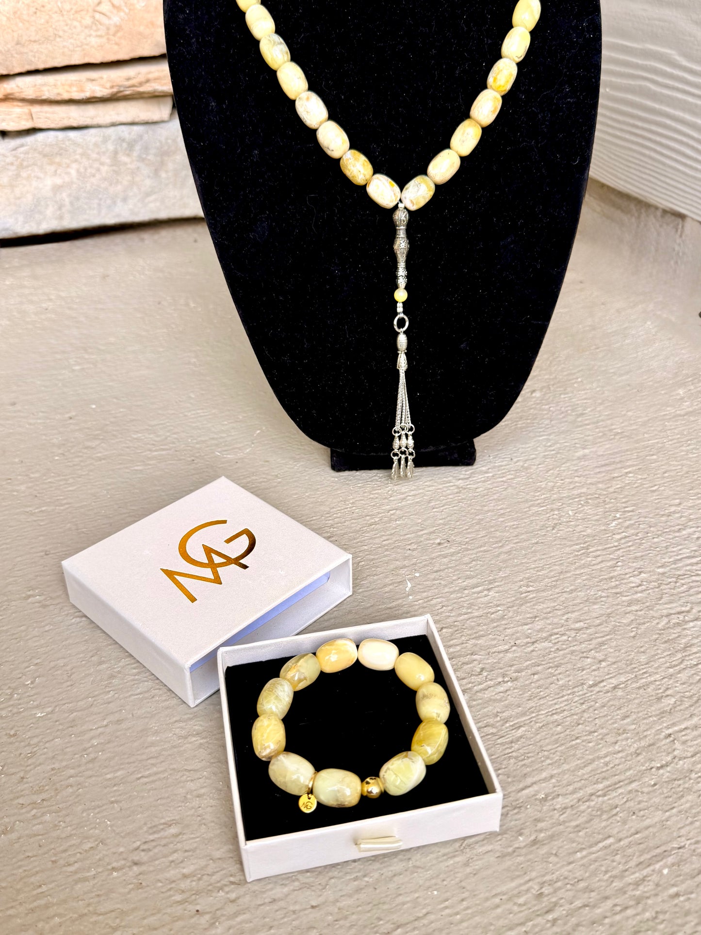 Yellow Agate Bracelet and Misbaha Set