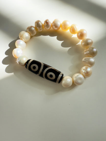 Natural Freshwater Pearl - Tibetan Agate Bracelet