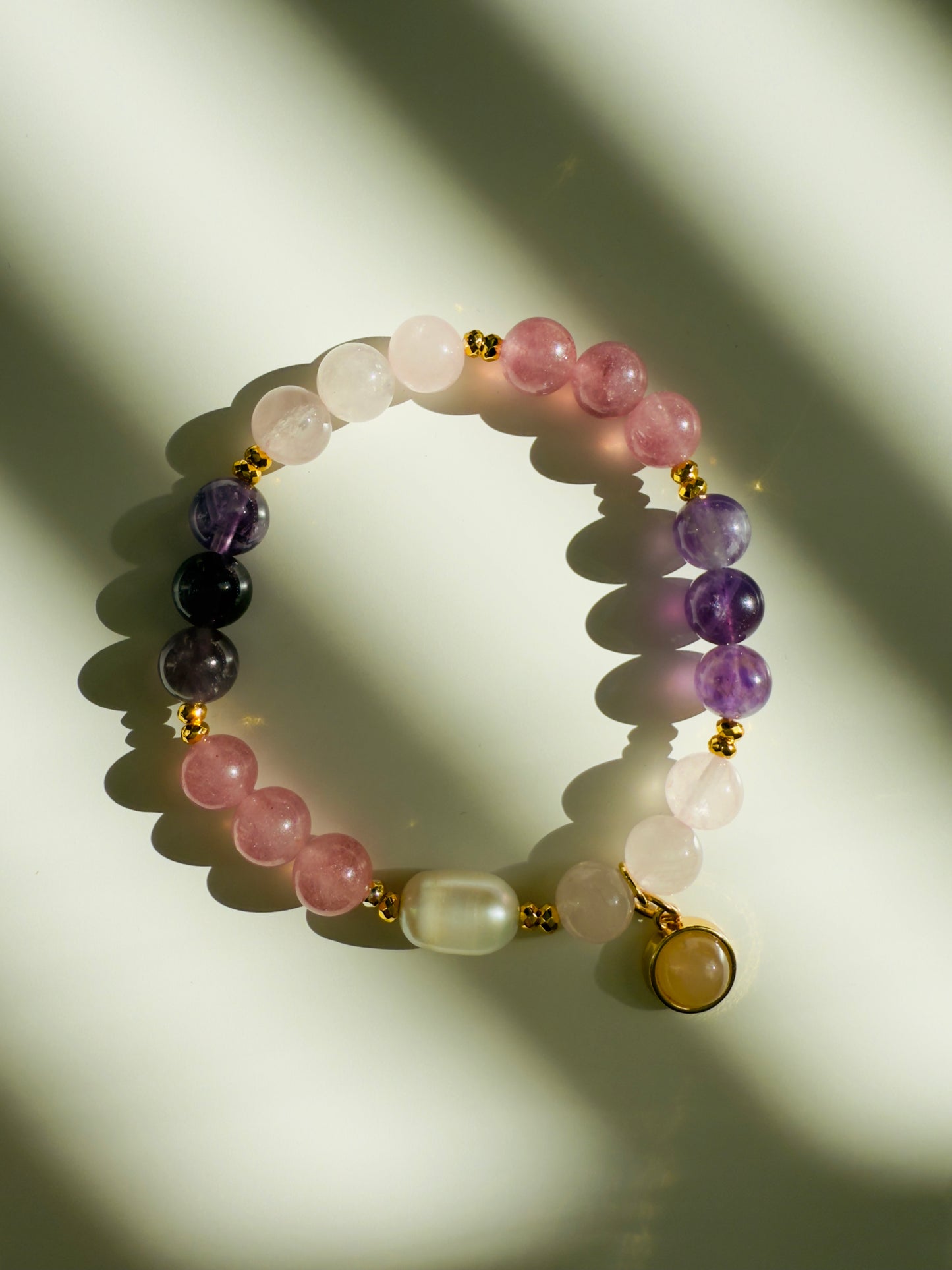Rose Quartz - Amethyst - Strawberry Quartz - Natural Pearl Bracelet W/ Hematite Spacers