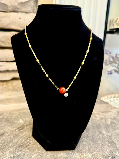 Plated Gold 18K Red Agate Necklace