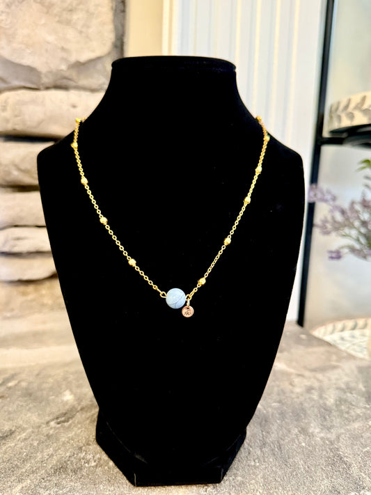 Plated Gold 18K Blue Agate Necklace
