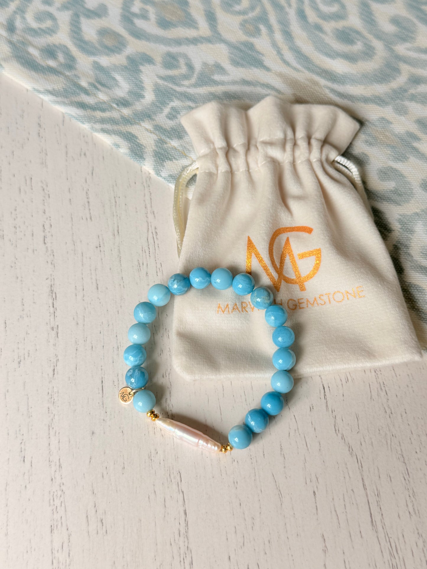 Larimar - Natural Pearl Bracelet