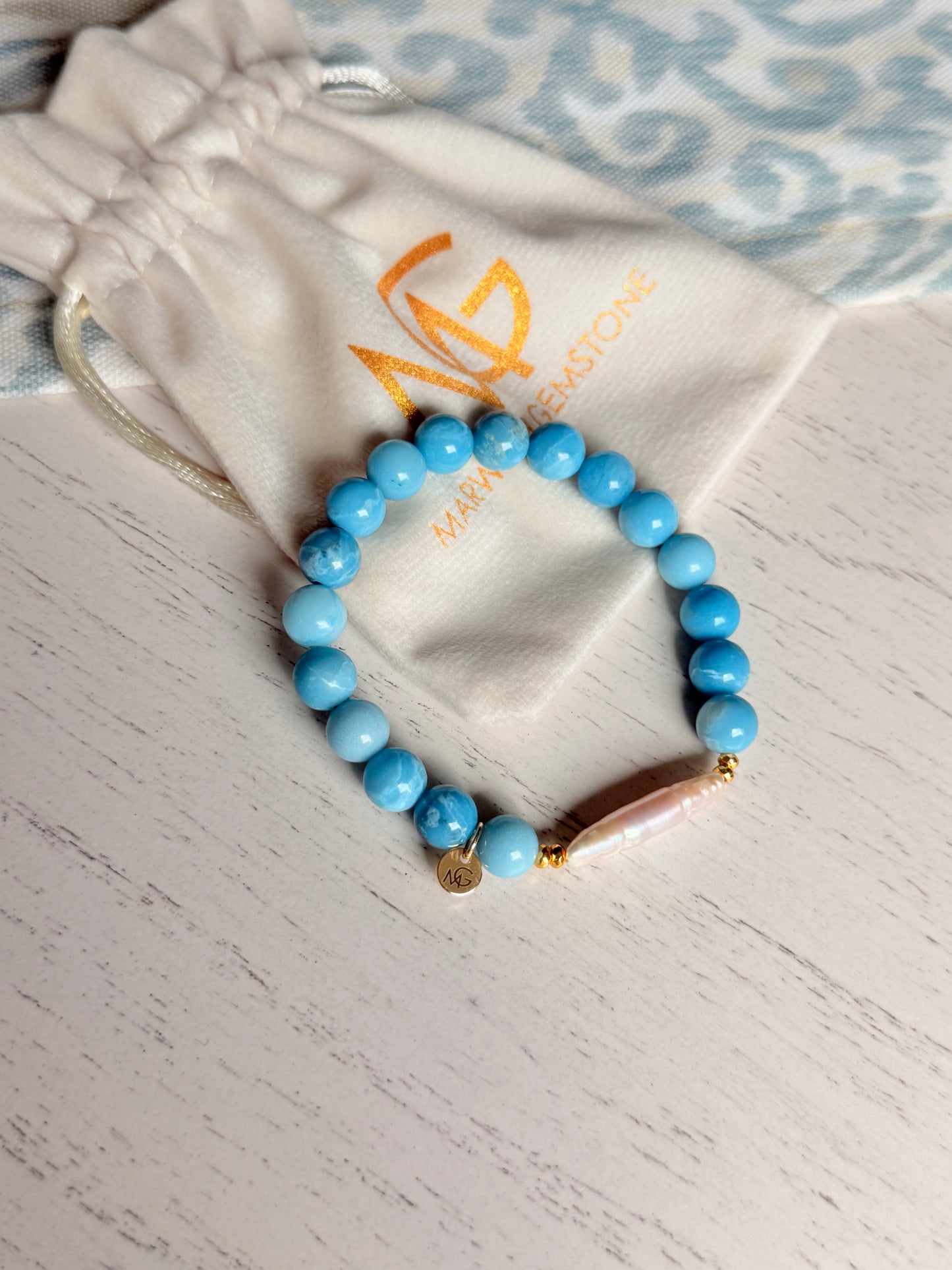 Larimar - Natural Pearl Bracelet