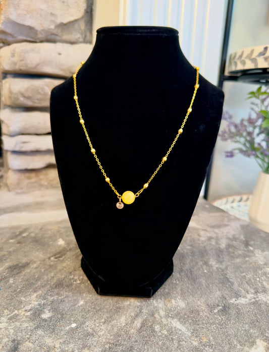 Plated Gold 18K Yellow Amber Necklace