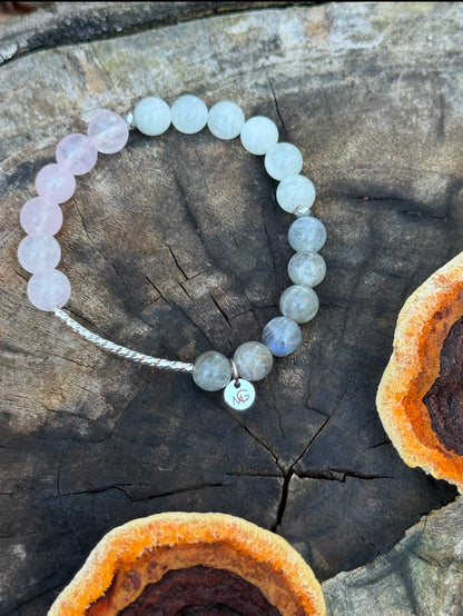 *Design of 2025* Moonstone - Labradorite - Rose Quartz Bracelet W/ Silver Curve