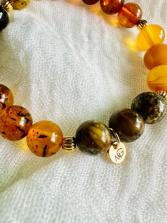 5 Types of Amber Bracelet with Gold Metal Spacers