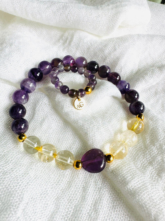 Amethyst-Citrine Bracelet + Amethyst Ring