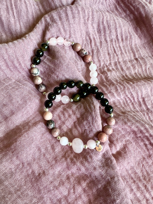 2 Different Designs: Rhodonite-Black Obsidian-Rose Quartz Bracelet