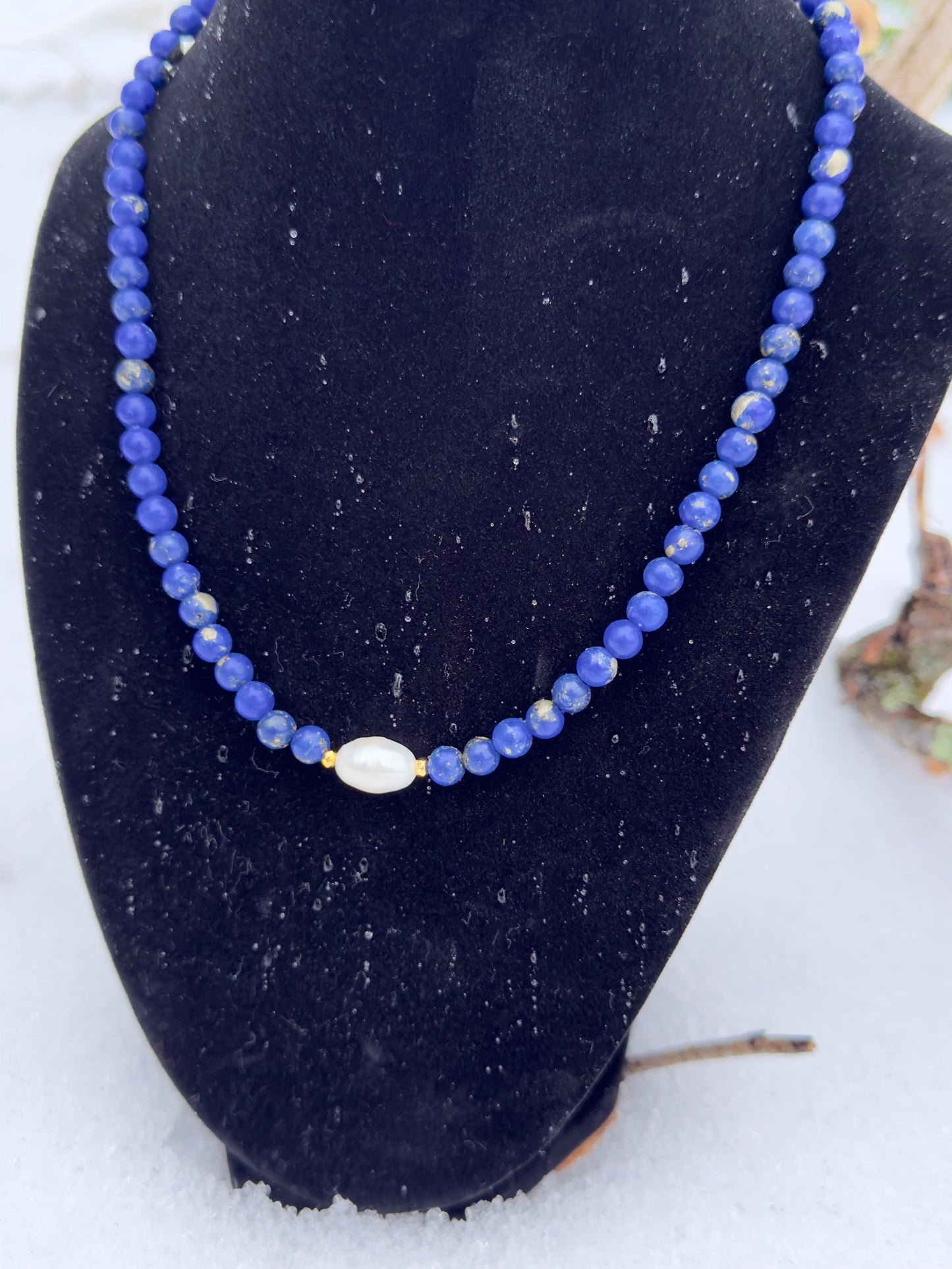 Lapis Lazuli 6mm Bead Size - Natural Pearl Necklace
