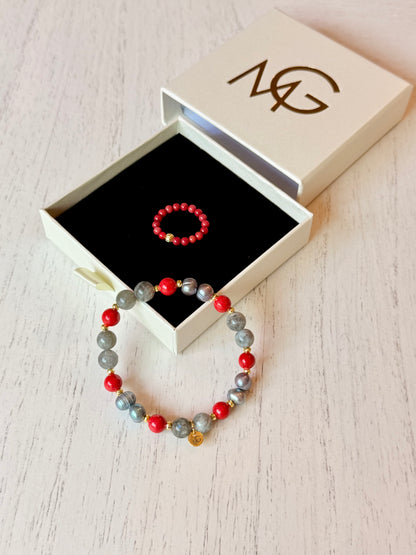 Natural Gray Pearl - Natural Coral - Labradorite