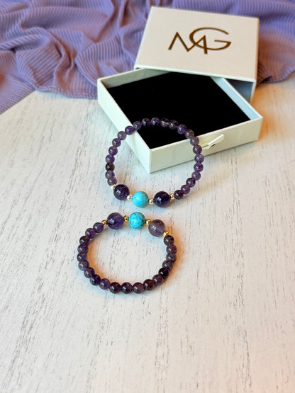 Amethyst - Turquoise Bracelets with Spacers
