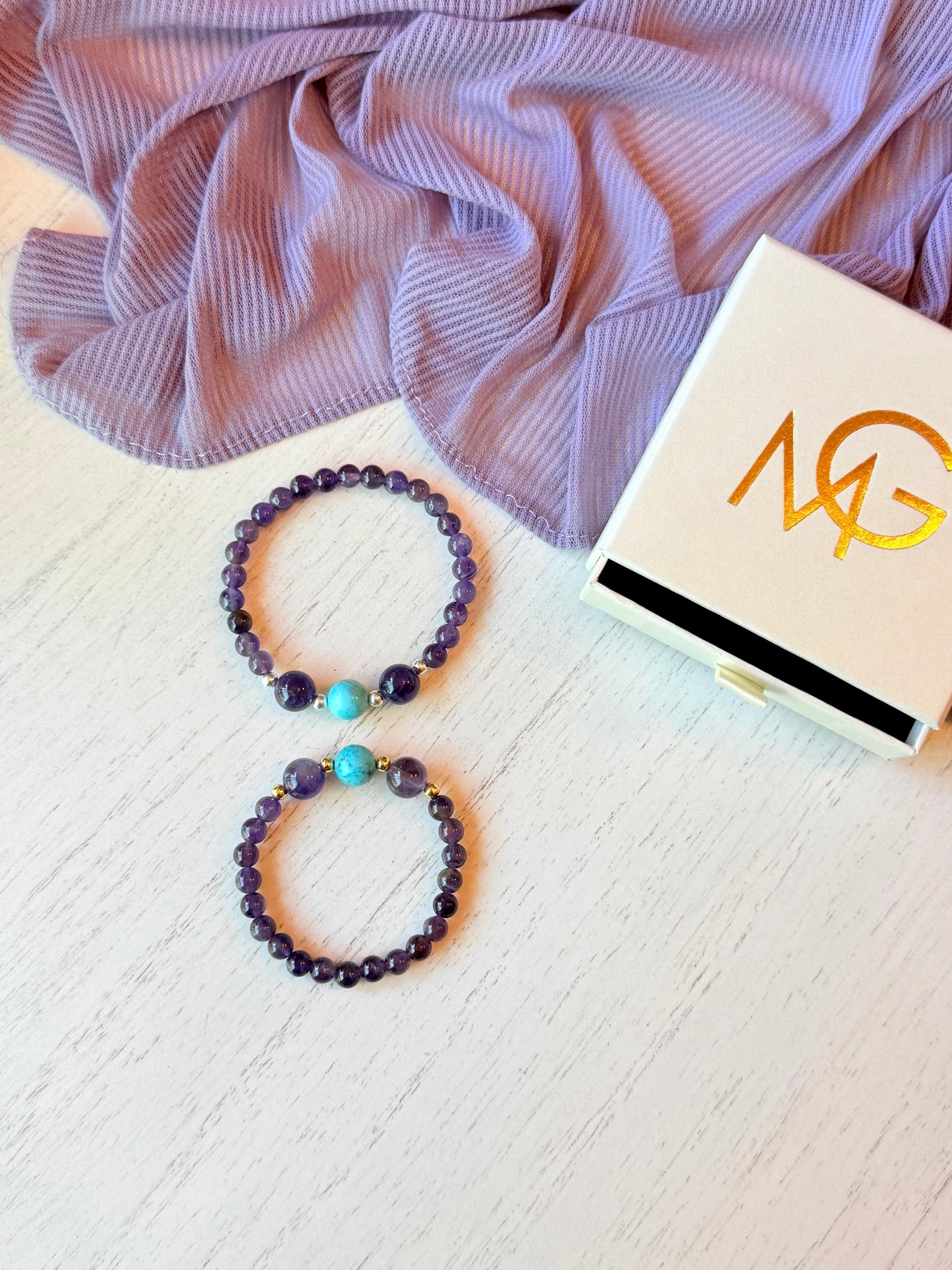 Amethyst - Turquoise Bracelets with Spacers