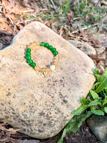 Green Jade - Citrine - Natural Pearl Bracelet