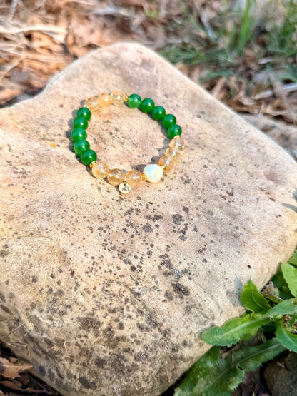 Green Jade - Citrine - Natural Pearl Bracelet