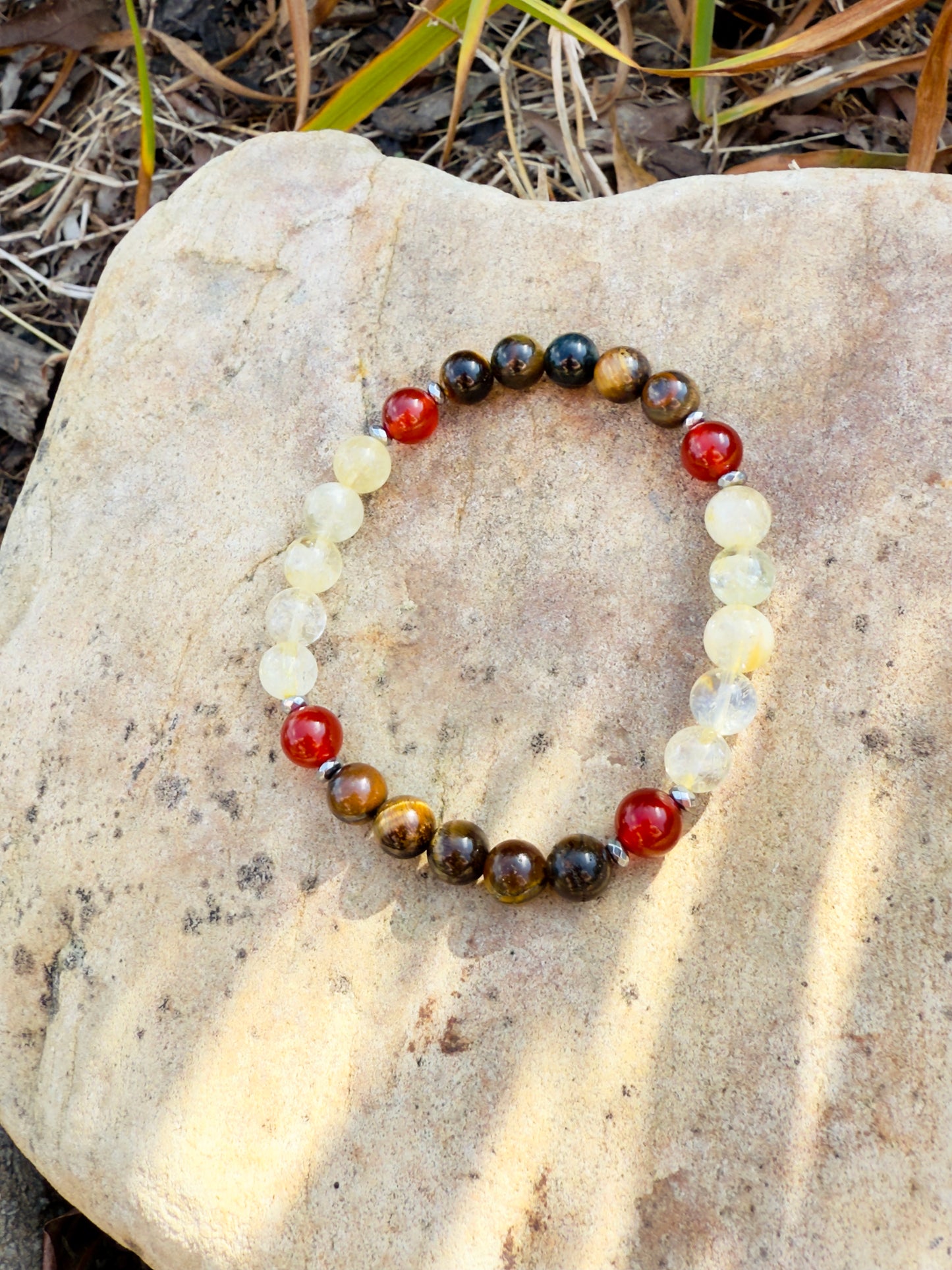 Men's Design Of Tiger Eye - Citrine - Red Agate Bracelet