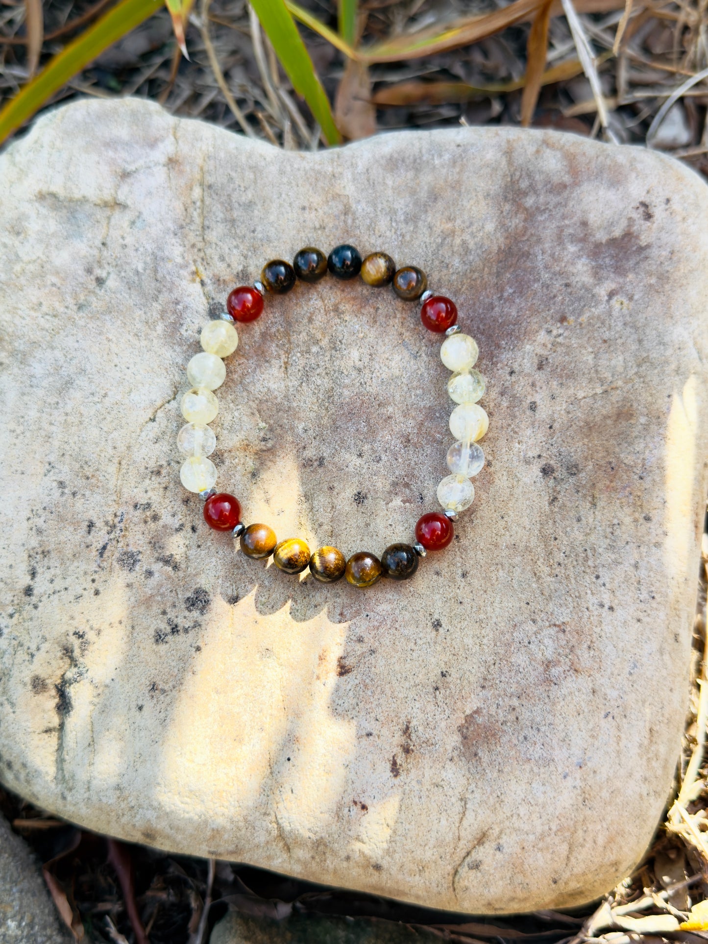 Men's Design Of Tiger Eye - Citrine - Red Agate Bracelet