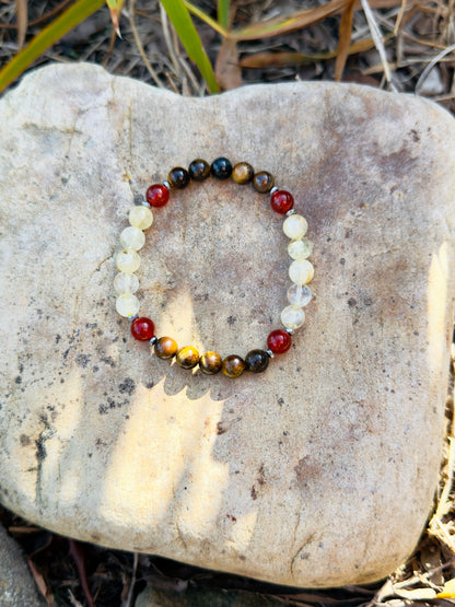 Men's Design Of Tiger Eye - Citrine - Red Agate Bracelet