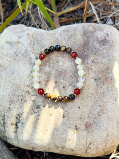 Men's Design Of Tiger Eye - Citrine - Red Agate Bracelet