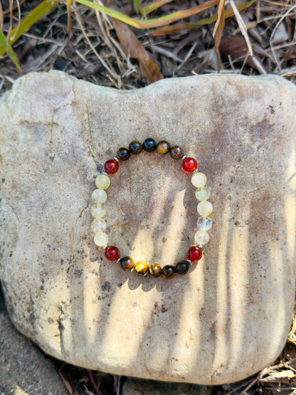 Men's Design Of Tiger Eye - Citrine - Red Agate Bracelet