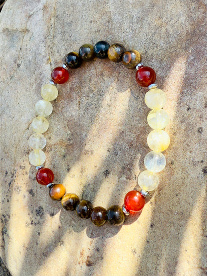 Men's Design Of Tiger Eye - Citrine - Red Agate Bracelet