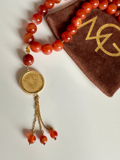 10mm Red Agate Misbaha with 21-K gold