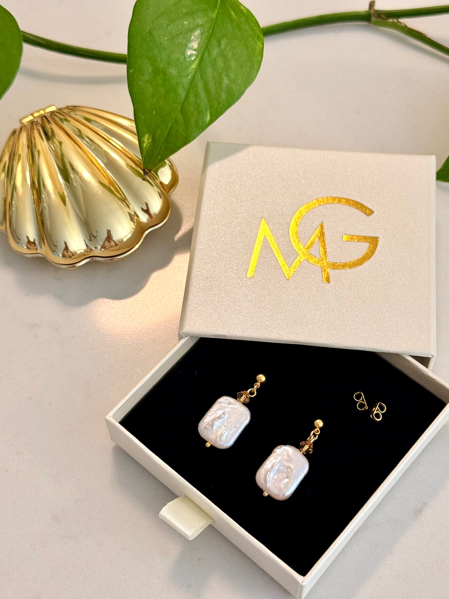 Natural Pearl Earrings with Swarovski Spacers