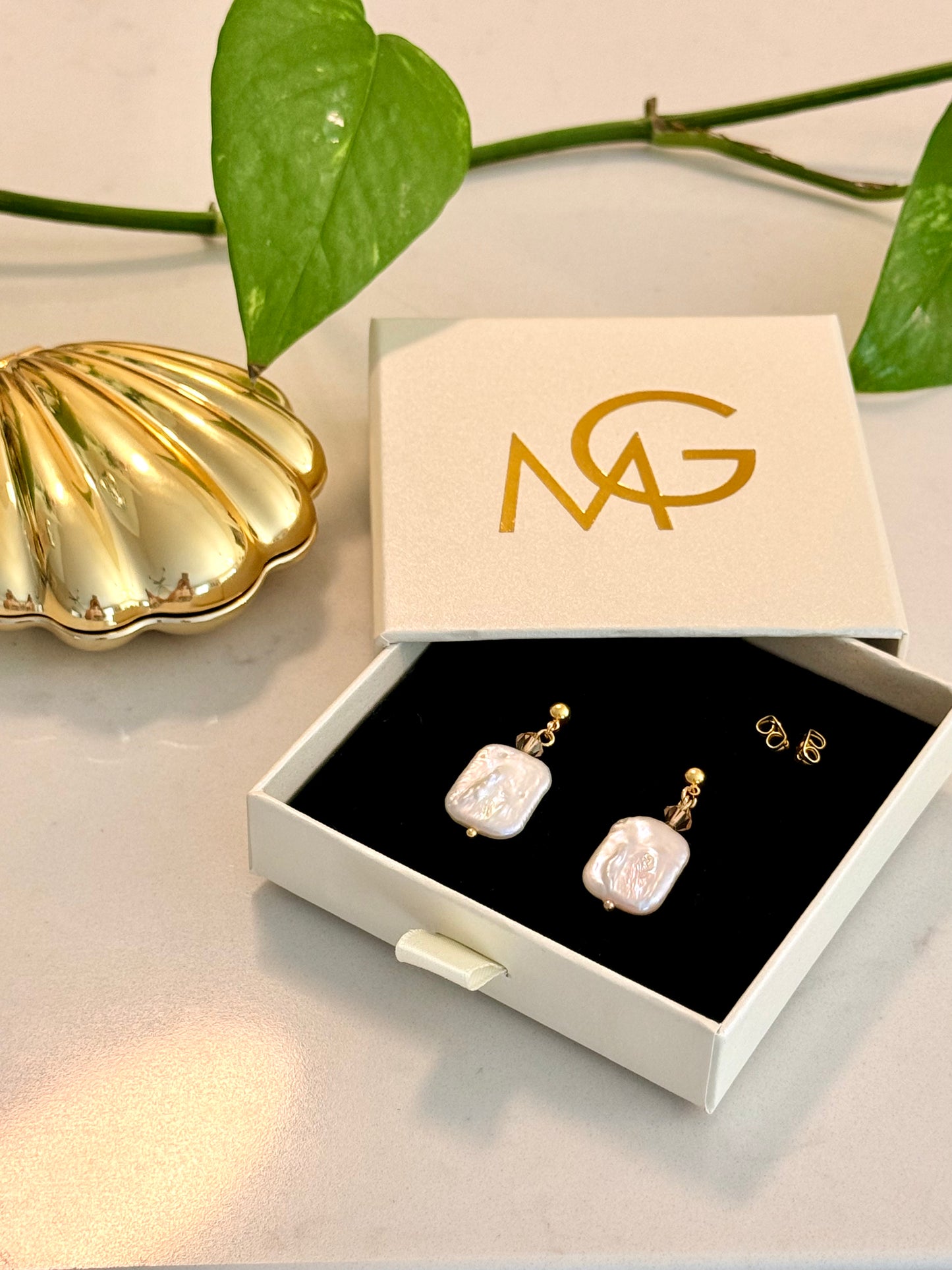 Natural Pearl Earrings with Swarovski Spacers