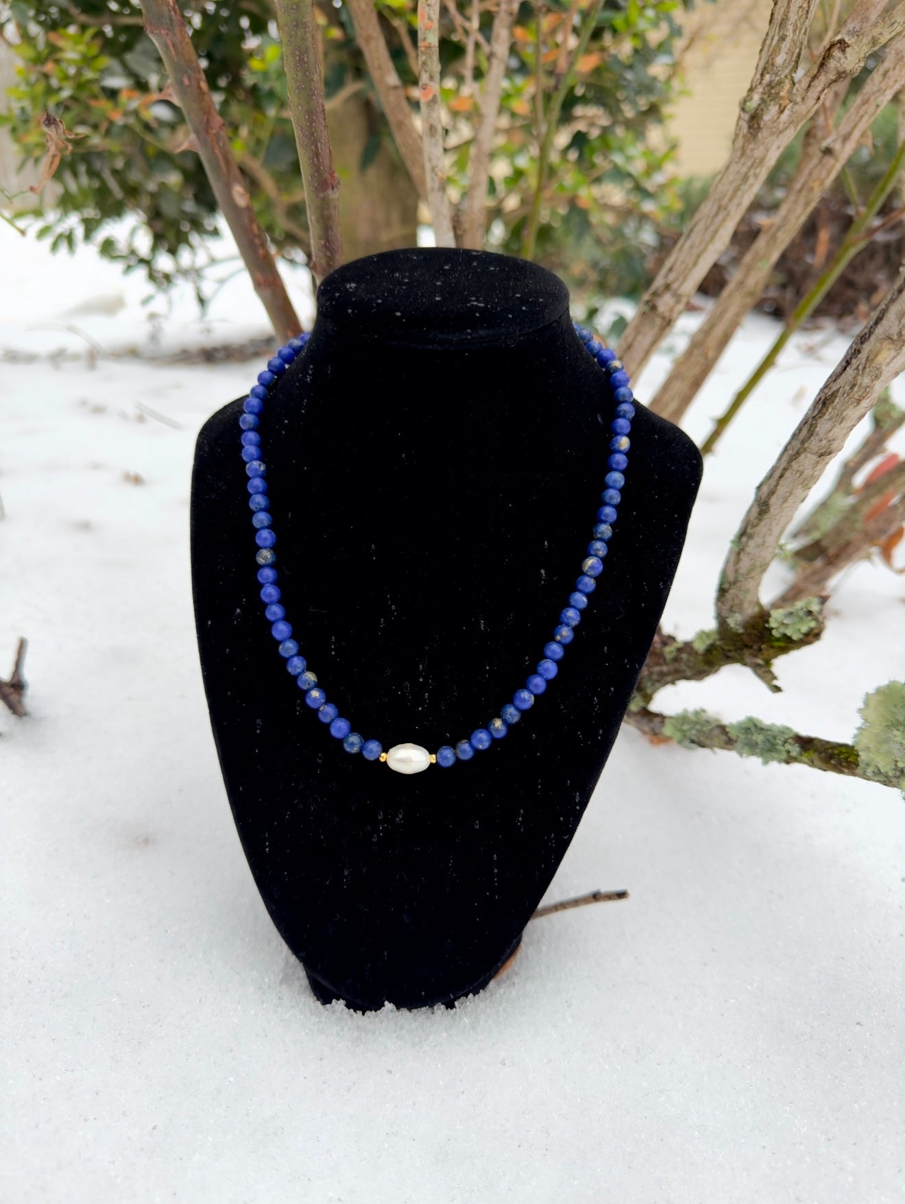 Lapis Lazuli 6mm Bead Size - Natural Pearl Necklace