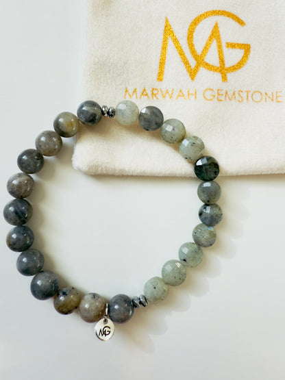 Faceted and Round Labradorite Bracelet