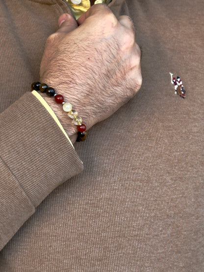 Men's Design Of Tiger Eye - Citrine - Red Agate Bracelet