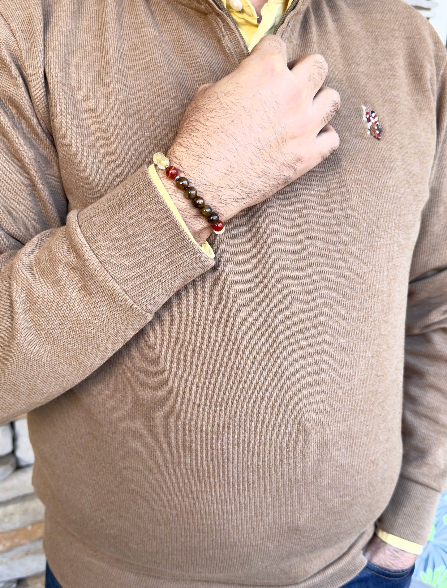 Men's Design Of Tiger Eye - Citrine - Red Agate Bracelet