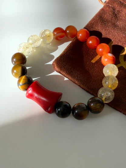 Natural Coral - Citrine - Red Agate - Tiger Eye Bracelet