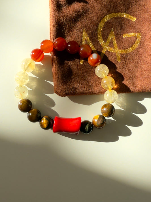Natural Coral - Citrine - Red Agate - Tiger Eye Bracelet