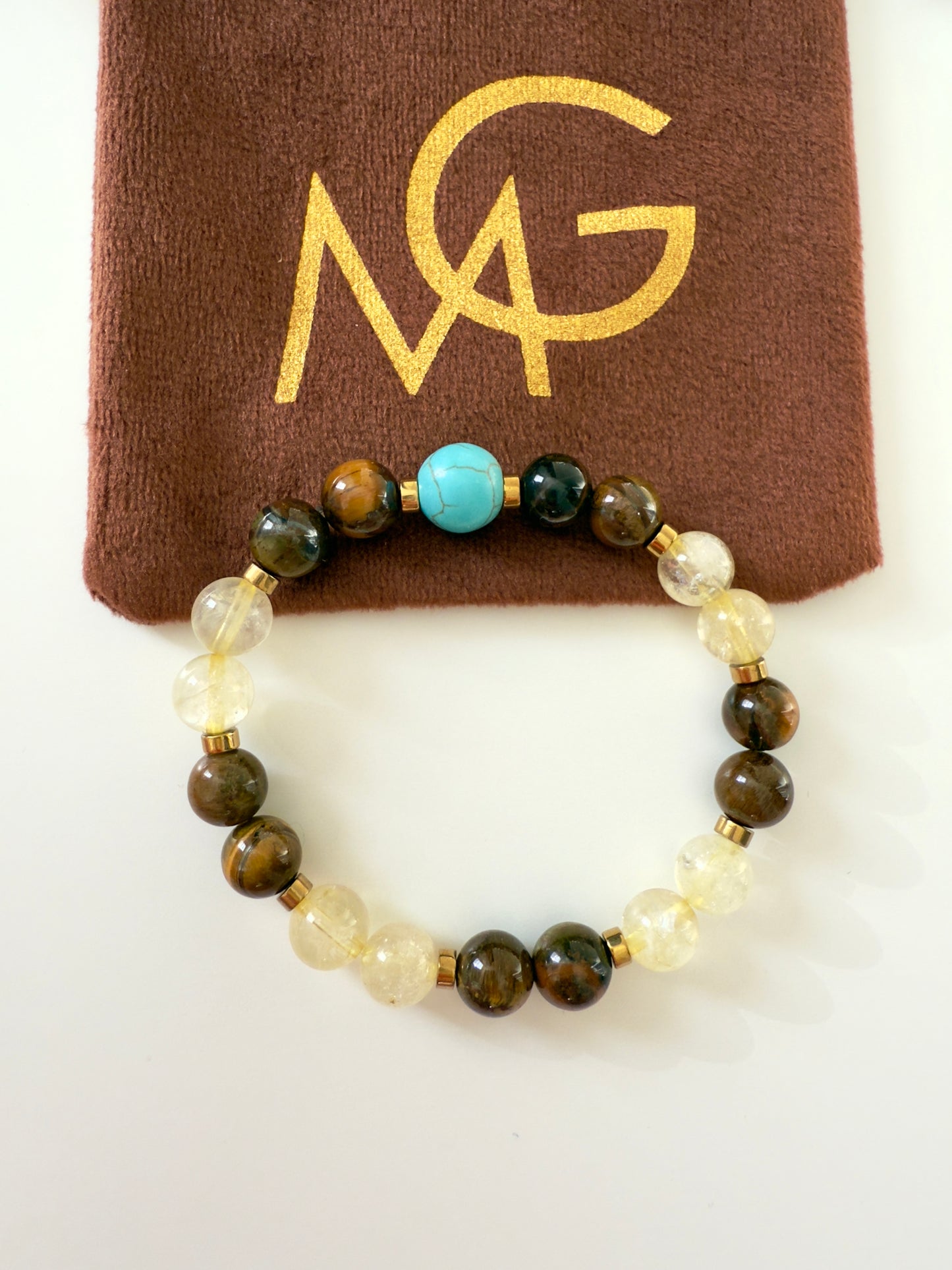 Tiger Eye - Natural Turquoise - Citrine Bracelet With Hematite Spacers