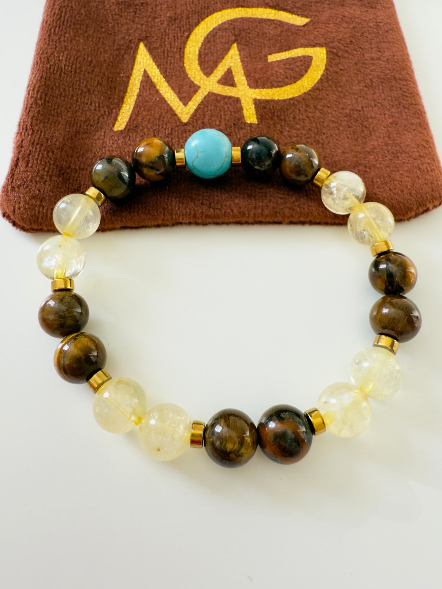 Tiger Eye - Natural Turquoise - Citrine Bracelet With Hematite Spacers