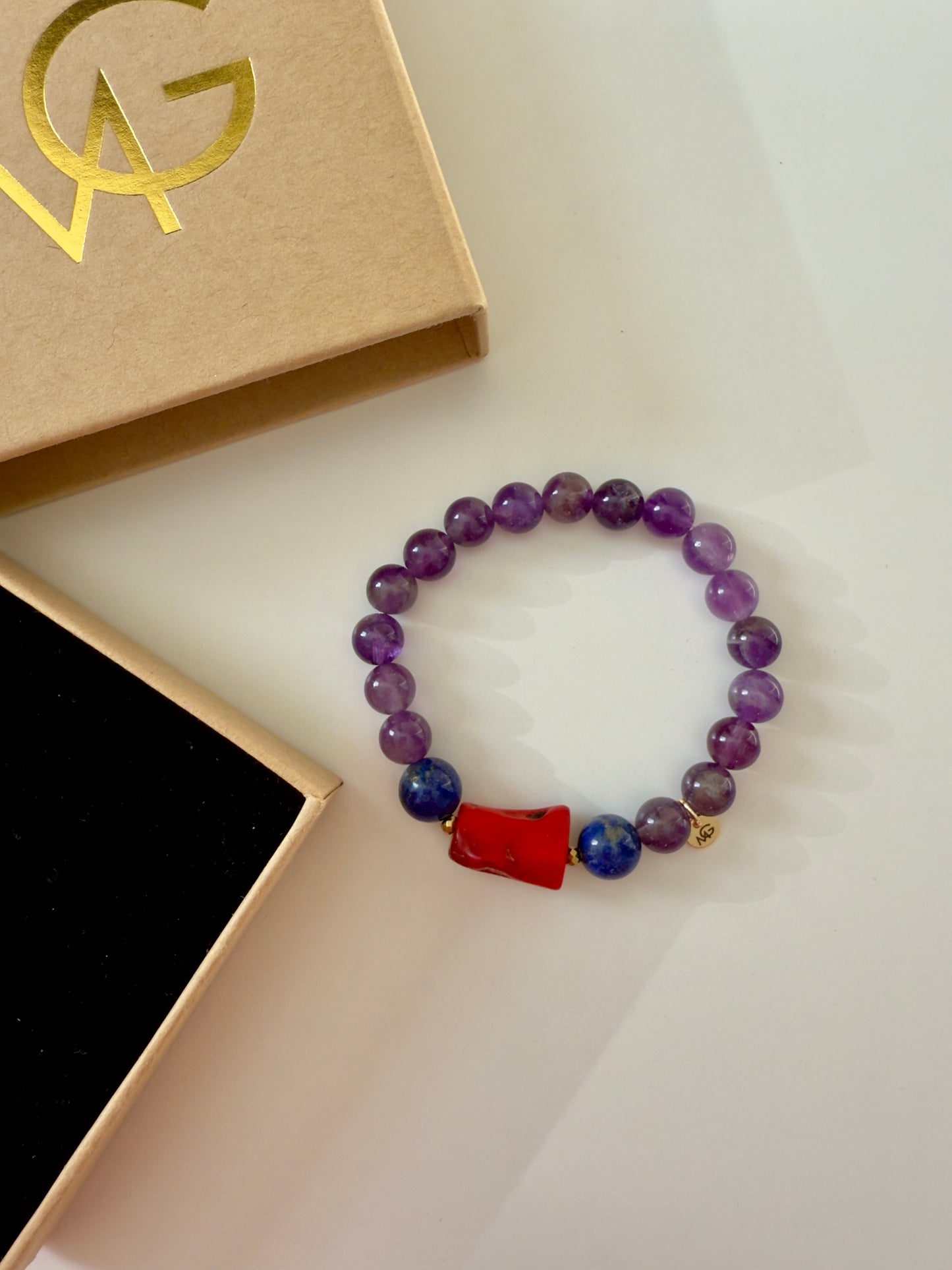 Amethyst - Lapis Lazuli - Natural Coral Bracelet With Hematite Spacers
