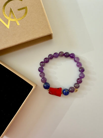 Amethyst - Lapis Lazuli - Natural Coral Bracelet With Hematite Spacers