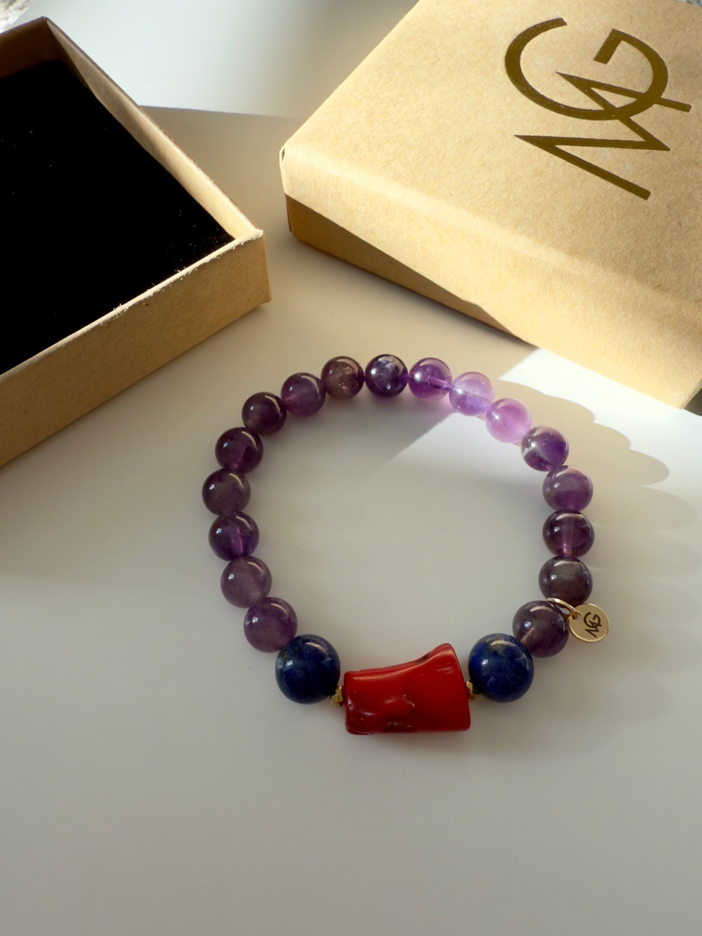 Amethyst - Lapis Lazuli - Natural Coral Bracelet With Hematite Spacers