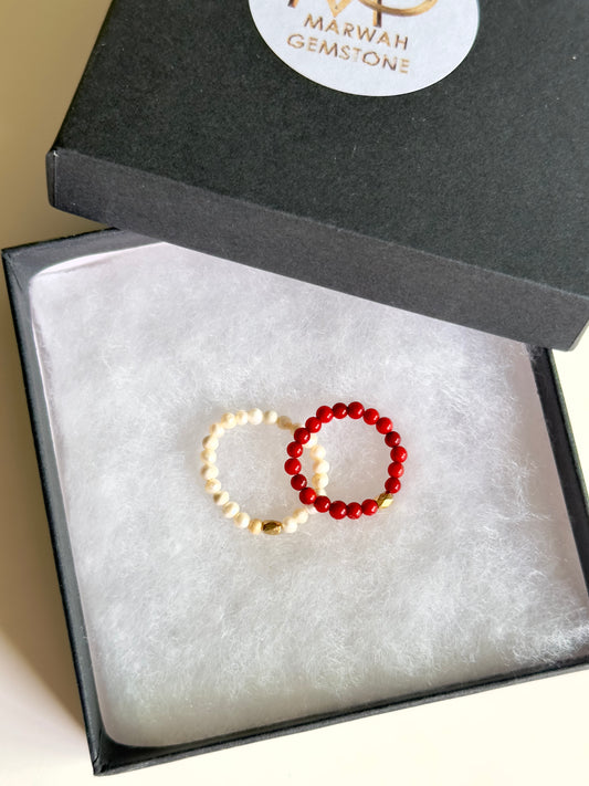 Natural Fresh Water Pearl + Natural Coral Rings