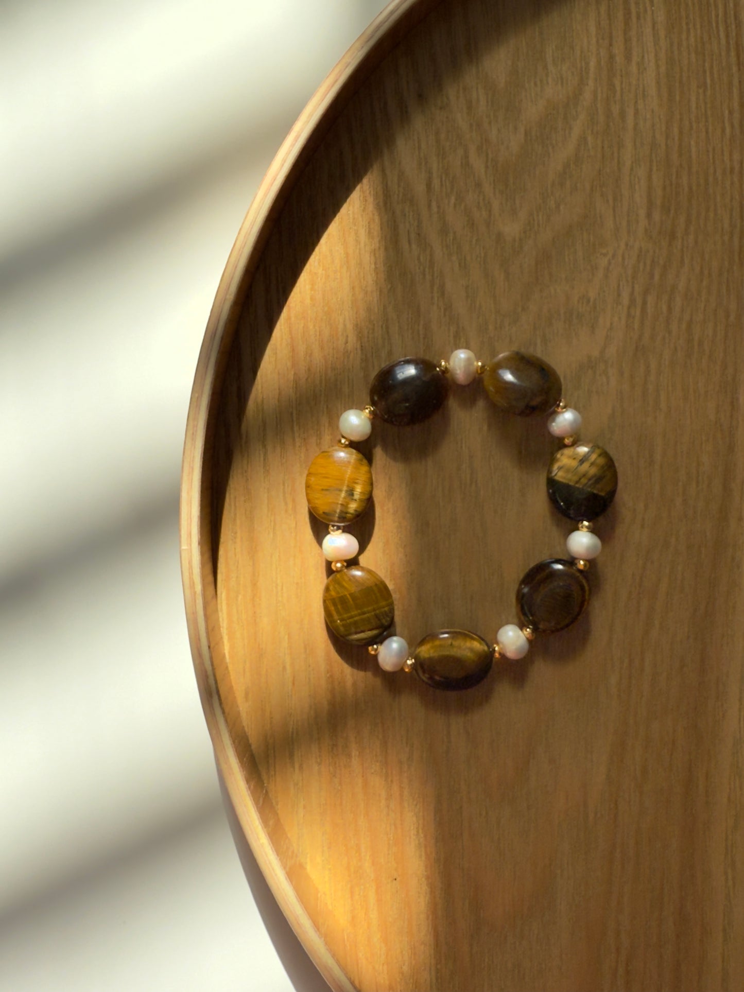 Tiger Eye - Natural Pearl Bracelet With Hematite Spacers