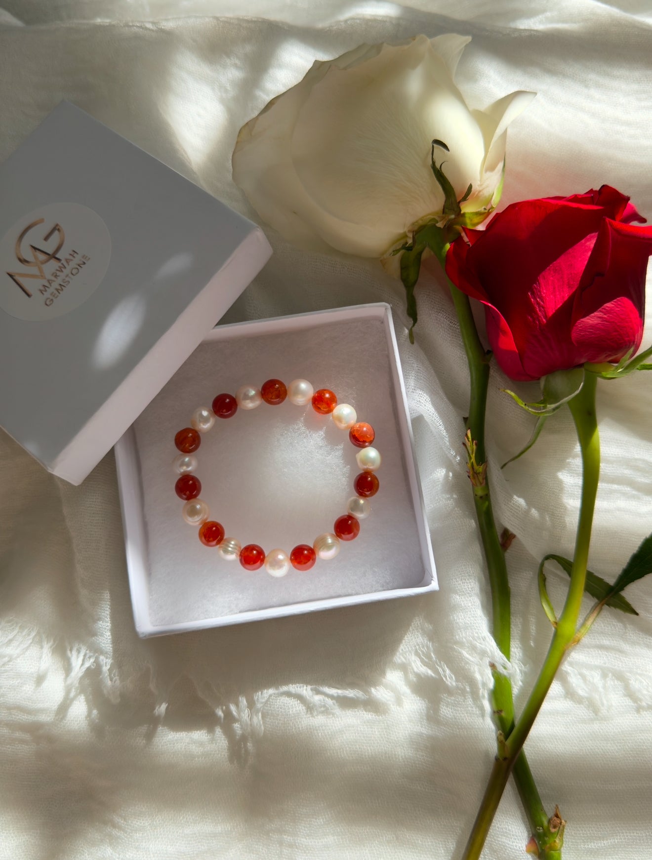 Red Agate - Natural Pearl 2 Bracelet Set