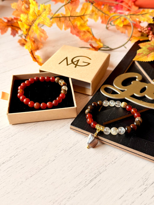 Red Agate - Agate - Citrine - Tiger Eye Bracelet Set