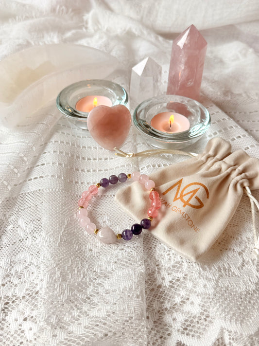 New Love Bracelet Design: Amethyst - Rose Quartz - Watermelon Quartz
