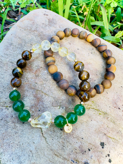 Tiger Eye-Tiger Eye Matted-Citrine-Jade Man+Woman Set