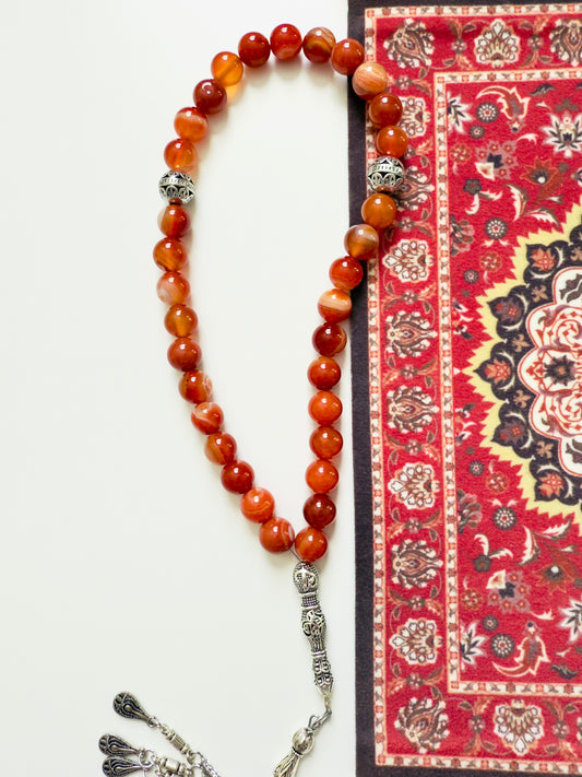 Red Agate 33-Bead Misbaha 10mm Bead Size