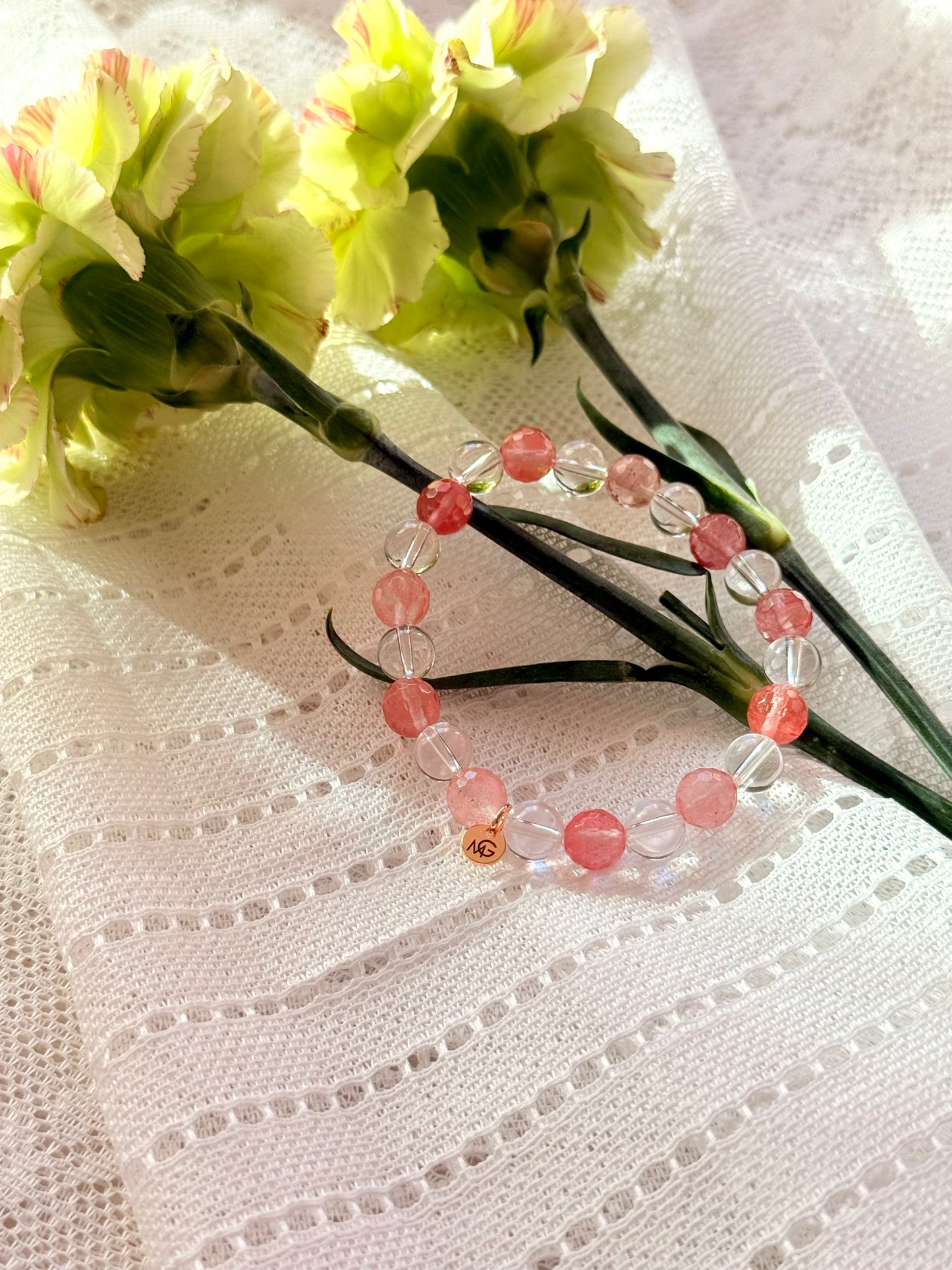 Clear Quartz - Watermelon Quartz Bracelet