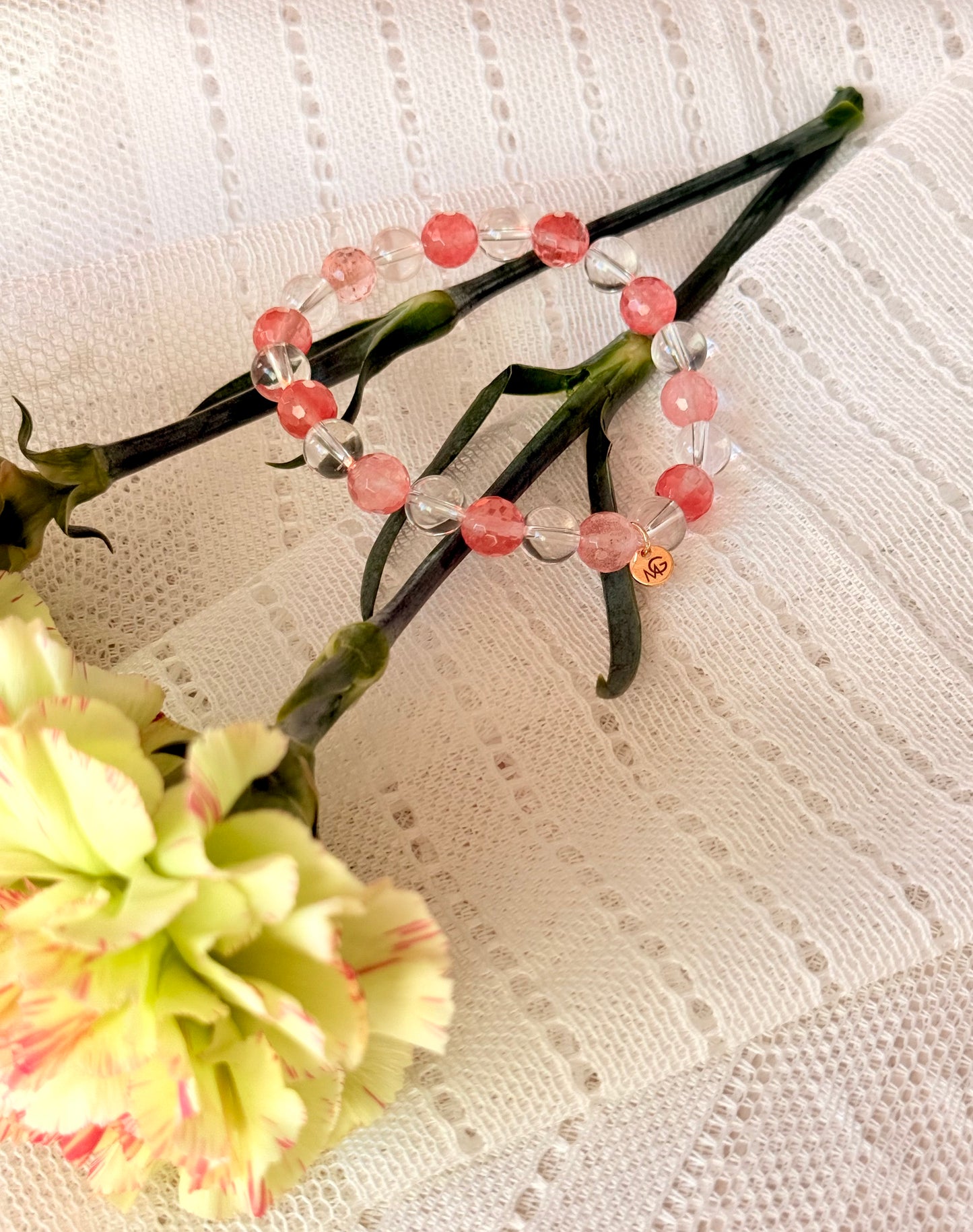 Clear Quartz - Watermelon Quartz Bracelet