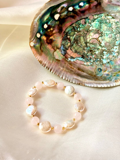 Rose Quartz - Natural Pearl Bracelet with Hematite Spacers
